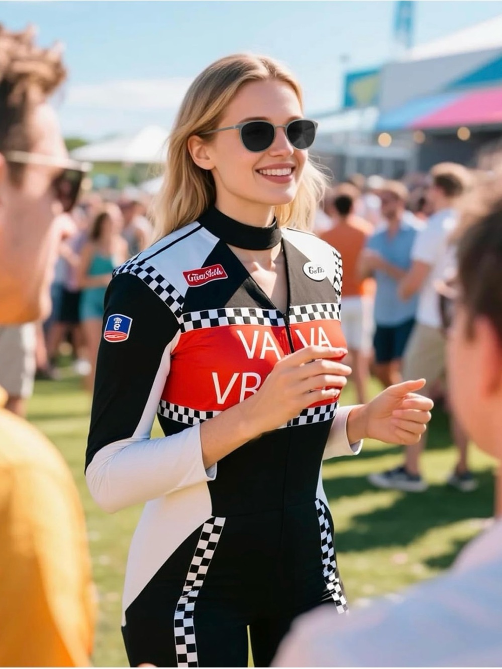 Va Va Voom Black, White & Red Racing-Style Jumpsuit - Picture 2 of 6